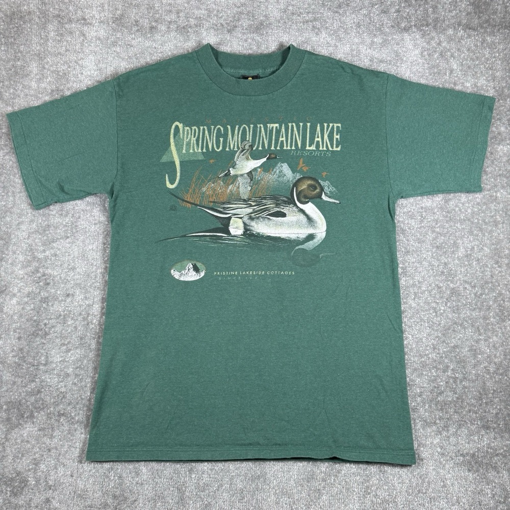 Vintage HL Miller Gold T-Shirt Men's Large Green Duck Spring Mountain USA Resort
